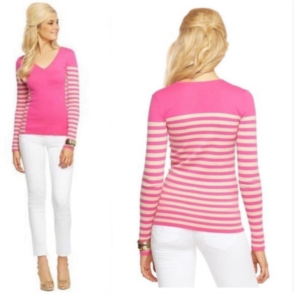 Lilly Pulitzer Pink & Beige Stripe Adelaide Sweater Size XS